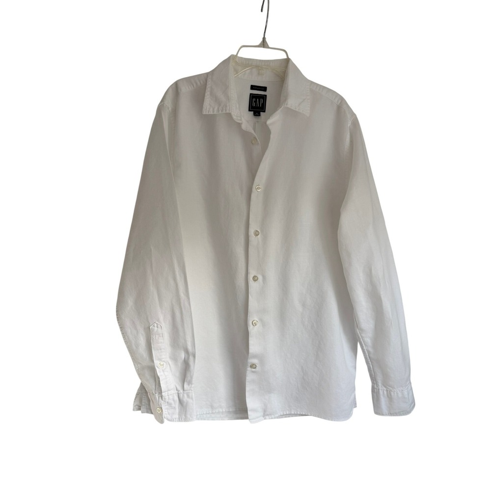Gap White Linen Cotton Blend Long Sleeve Button Down Shirt Size S 807444-02 VTG